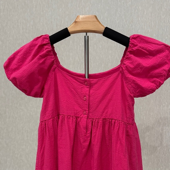 Janie AND Jack Girls Fuchsia Pink Puff Sleeve Seersucker Party Dress 8 - Picture 7 of 7